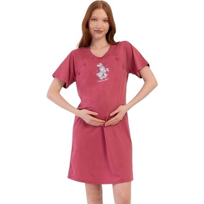 Нощница за кърмене в цвят бордо със зайчета