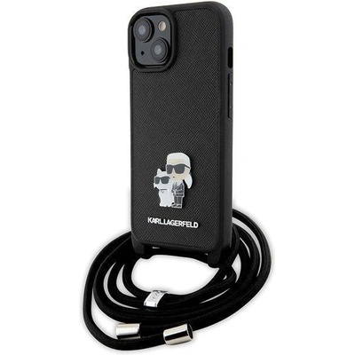 KARL LAGERFELD Кейс Karl Lagerfeld Crossbody Saffiano Metal Pin Karl & Choupette за iPhone 15, черен (3666339165758)