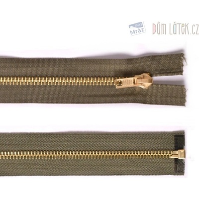 Zip mosadzný deliteľný khaki 30 cm