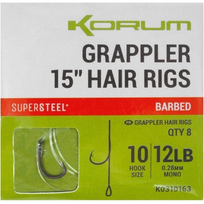 Korum Nadväzec Grappler 15” Hair Rigs Barbed 38cm veľ.10 0,28mm 12lb