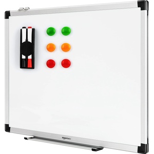 Amazon Basics magnetic whiteboard with aluminum frame, pen holder, 6 magnets, 1 eraser and 2 markers for office and home, wall mounting, dry wipeable, 60cm x 45cm - 1548964562 (1548964562)