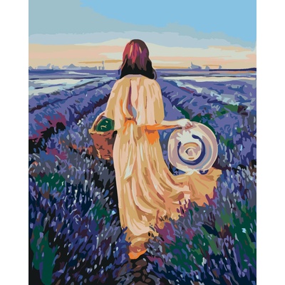 ZUTY Malování podle čísel ŽENA S KOŠÍKEM A LEVANDULOVÉ POLE 80 x 100 cm