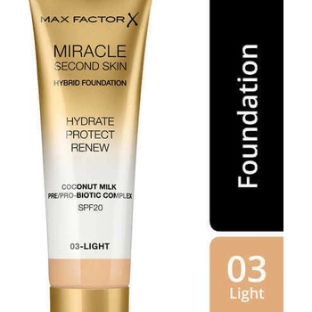 Max Factor Miracle Second Skin SPF20 Hybrid Foundation Ošetrujúci make-up pre prirodzený vzhľad pleti 03 Light 30 ml