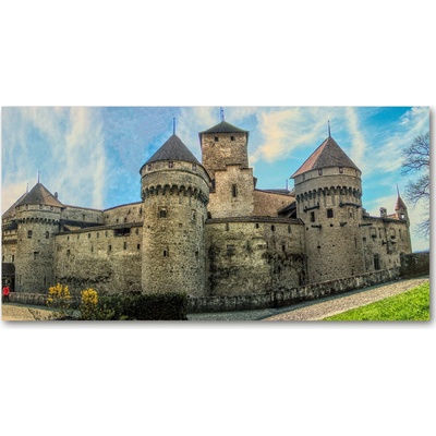 Fotoobraz na skle zámok Švajčiarsko 100x50 cm