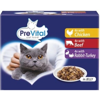 PreVital Cat Консерва пиле/говеждо/заек-индийка в желе 12 x 100 г