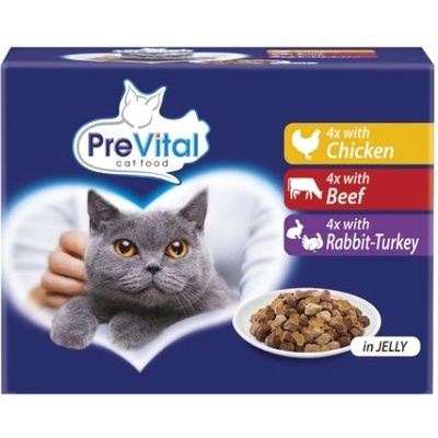 PreVital Cat Консерва пиле/говеждо/заек-индийка в желе 12 x 100 г