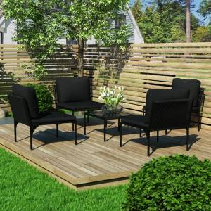 vidaXL Градински комплект с възглавници, 5 части, черен, PVC (48590)