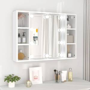 vidaXL Огледален шкаф с LED, бял, 76x15x55 см (808855)