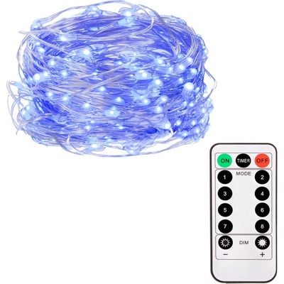 SPRINGOS LED reťaz Nano 10m 100LED 8 funkcií ovládač 3xAA IP44 modrá