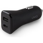 Uniq Зарядно за кола с USB и USB-C изходи и технология за бързо зареждане - Uniq Votra Duo P30 USB & USB-C QC 3.0 Car Charger 30W (черен) (UNIQ-VOTRADUO-BLACK)