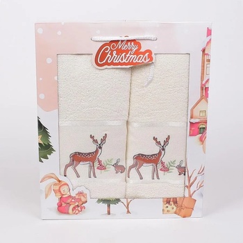 Image 1 of Комплект хавлиени кърпи в цвят ванилия с елени - 2 броя