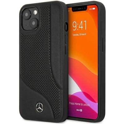 Mercedes-Benz Perforated Area Genuine Leather Hard Case - дизайнерски кожен кейс (естествена кожа) за iPhone 13 mini (черен)