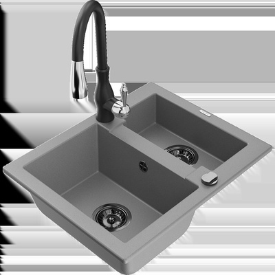 Carlos гранитна мивка с 1, 5 камери и кухненски смесител Savita, сив - 6518-71-672601-70-B (6518-71-672601-70-B)