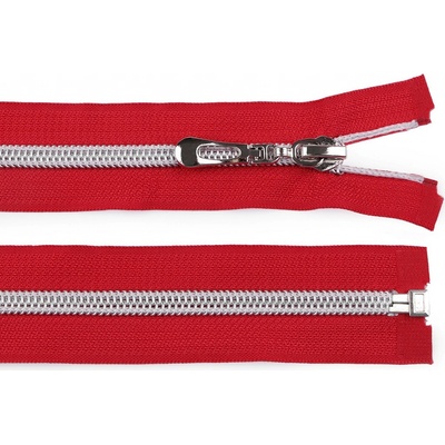 Spirálový zip No 7 délka 65 cm se stříbrnými zoubky, malé, 148 červená