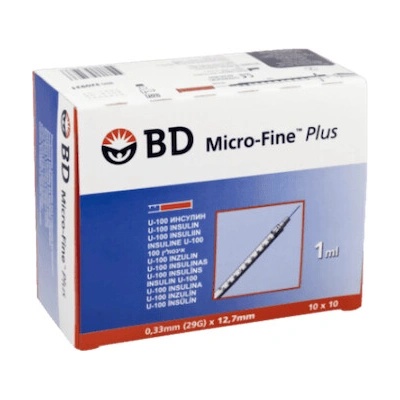 BECTON DICKINSON Inzulínové striekačky BD Micro Fine Plus Rozmer ihly 1 ml U-100 30G x 8 mm 100 ks