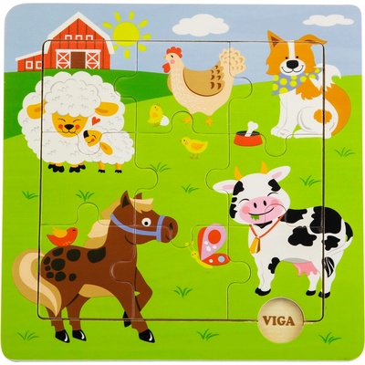 Viga Toys Дървен пъзел Viga - Домашни животни, 9 части (50837)