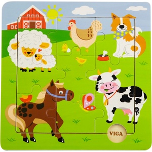 Viga Toys Дървен пъзел Viga - Домашни животни, 9 части (50837) - ozone