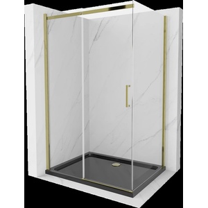 Mexen Omega плъзгаща се душ кабина 100 х 90 см, прозрачна, златна + корито Flat, (825-100-090-50-00-4070G)