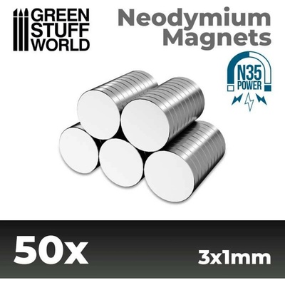 Green Stuff World Neodymium Magnets 3x1 mm 50 units N35 / Neodymové magnety 3x1 mm 50 ks