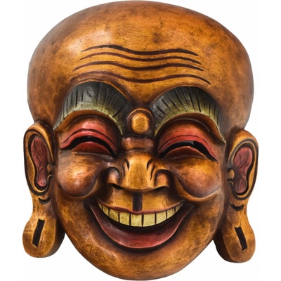 Sanu Babu Dřevěná maska, smějící se Buddha, ručně malovaný, 33cm