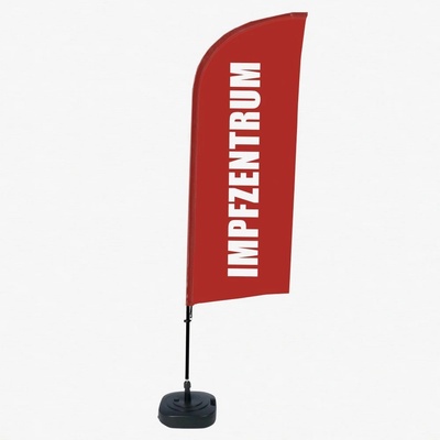 Jansen Display Kompletní sada reklamní vlajky Alu ve tvaru křídla s motivem testovací místo červená němčina ECO, 1105 x 3300 mm