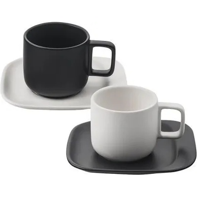 Lancaster Комплект 2 порцеланови чаши с чинийки за кафе или чай в черно и бяло 910103