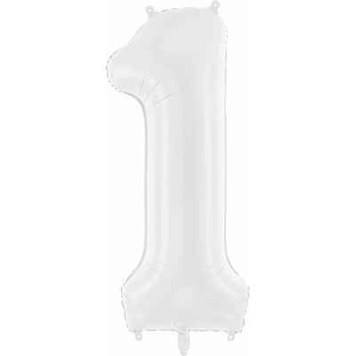 PartyDeco Fóliový balón číslo 1, 86 cm biely