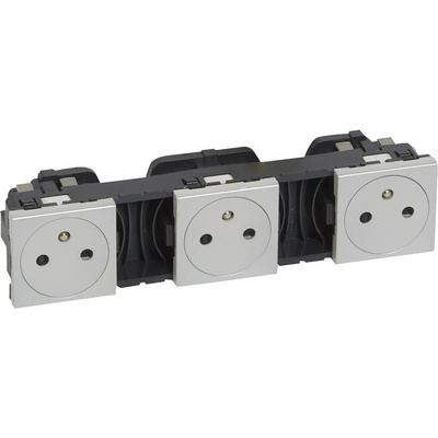 Legrand Контакт ФРЕНСКИ стандарт ТРОЕН плосък 6 мод. цвят алуминий Mosaic - 079346 (079346)