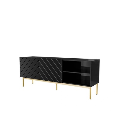 Cama meble ABETO RTV шкаф върху златиста стоманена рамка 150x42x60 черно/черно гланц (ABETORTV15+ST C)