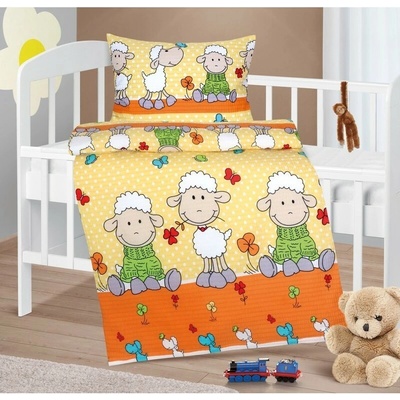 Bellatex Dětské krepové povlečení do postýlky Agáta Ovečka žlutá 90 x 135 cm 45 x 60 cm