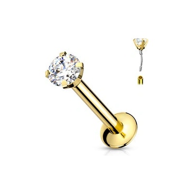 Šperky4U Zlacený piercing do brady zirkon LB1086-1208-GD