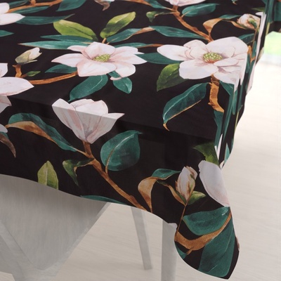 Biante bavlna ubrus Sandra SA-300 Květy magnolie na černém 120x180 cm