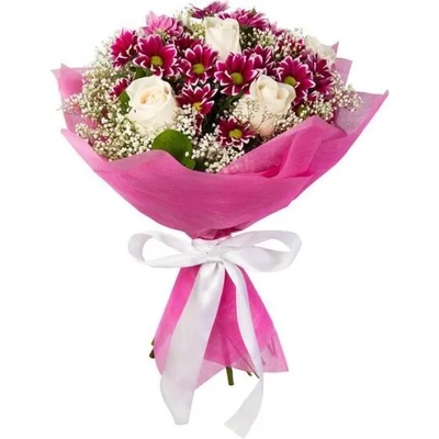 БУКЕТ МИКС ХРИЗАНТЕМИ И БЕЛИ РОЗИ