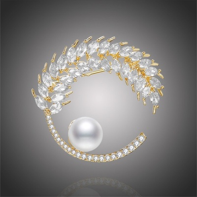 Éternelle brož s perlou a Swarovski Elements krystaly Jacinta B2240/CO zlatá