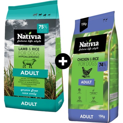 Nativia Moje Combo Adult Chicken & Rice + Adult Lamb & Rice 2 x 15 kg