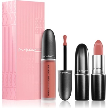 MAC Cosmetics Powder Kiss Lip Kit: Powder Kiss Lipstick Mull it Over matná rtěnka 3 g + powder Kiss Liquid Lipcolour Mull it Over matná tekutá rtěnka 5 ml dárková sada