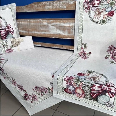 Tegatex Gobelínový ubrus chenille zajíc v proutěném košíku 40x140 cm