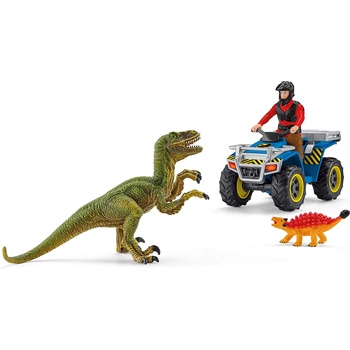 Schleich Комплект Schleich Dinosaurs - Бягство от велосираптор с АТВ (41466-01433)