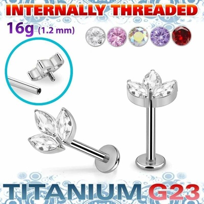 InfinityPierce Titanová labretka s krystaly ve tvaru listů – interní závit 16G - ULBIN30