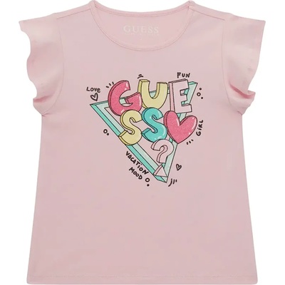 GUESS Розова тениска с къдрички за мини момиче с цветни букви Guess
