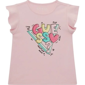GUESS Розова тениска с къдрички за мини момиче с цветни букви Guess