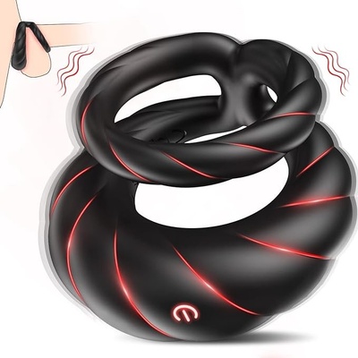 SuperLove Vibrating Dual Cock & Ball Ring Black