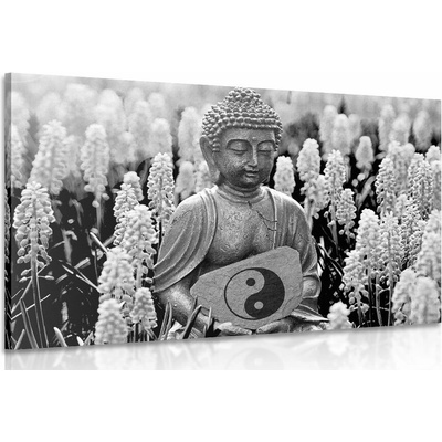 Obraz jin a jang Budha v čiernobielom prevedení