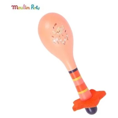 Moulin Roty - Детски дървен маракас - В джунглата - Корал (668410)
