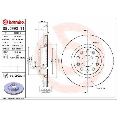 BREMBO Brzdový kotúč 09.D992.11