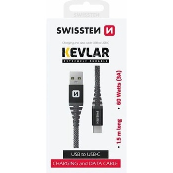 Swissten 71541010 dátový USB-C, 60W / 3A / 1x USB-C(M) / 1x USB-A(M), 1,5m, šedý