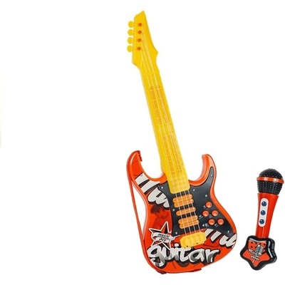 Lean Toys Elektrická gitara s mikrofónom červeno žltá