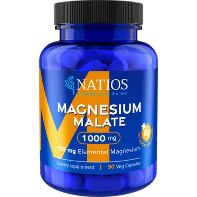 Natios Magnesium Malate 1000 mg + B6 90 veg. kapslí elem. hořčík 170 mg – Zbozi.Blesk.cz