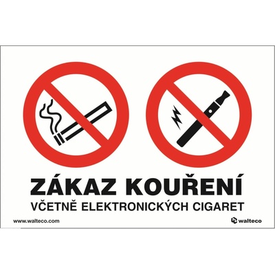 Walteco Zákaz fajčenia vrátane elektronických cigariet, 150x100mm, samolepka Množstvo: 1 ks , 20784