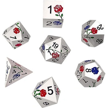 Sada kovových kostek Red and Blue Rose, stříbrné